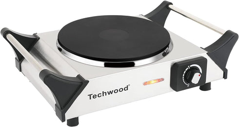 Techwood Single Burner Hot Plate, 1500W Electric Stove with Adjustable Temperature & Stay Cool Handles, 7.5" Silver