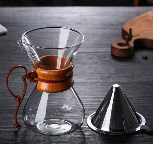 Pissente 400ml Pour Over Coffee Maker, High Temperature Resistant Glass Dripper with Stainless Steel Filter