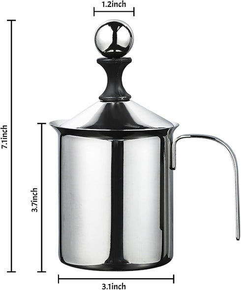 14-Ounce Stainless Steel Manual Milk Foamer, Hand Pump Frothing Pitcher for Cappuccino and Latte