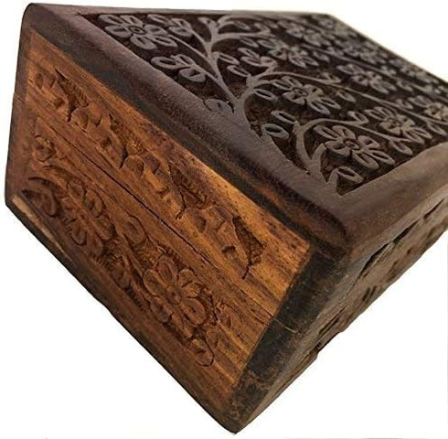 New Age Imports Floral Carved Handmade Wooden Box, 4 x 6 Inches for Jewelry & Small Treasures