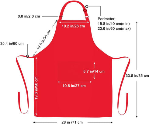 1 Pack Red Bib Aprons with 2 Pockets for Cooking Chef Kitchen, Suitable for Women and Men