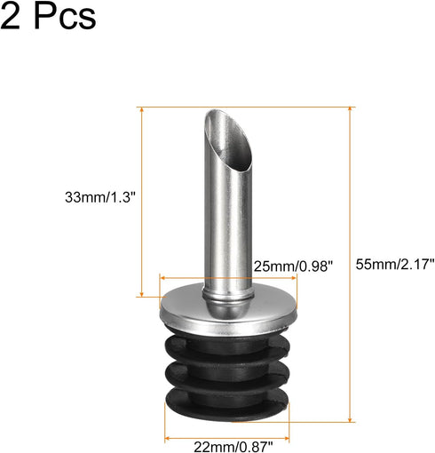 2Pcs uxcell Stainless Steel Bottle Pourers, Olive Oil Spout, Wine Pourers Liquor Pour Spouts for Pours Liquid, Olive