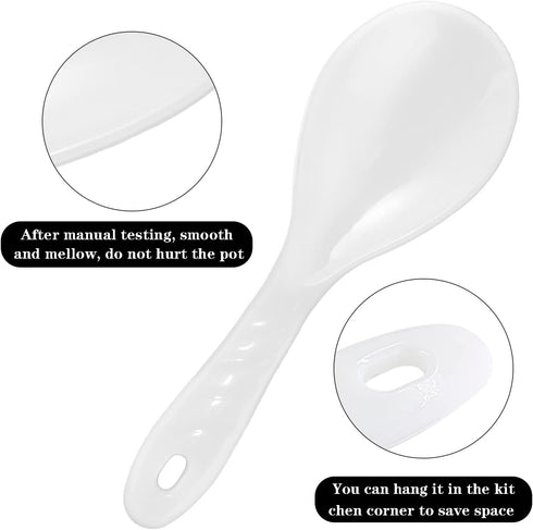 2PCS Plastic Rice Paddle Spoon, Non-Stick Rice Spatula, 7.87 Inch Rice Serving Spoon (White B)