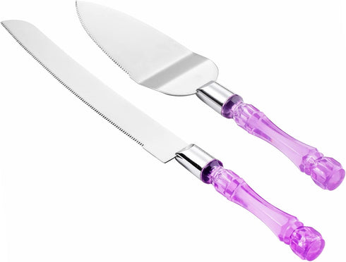 Cake Knife and Server Set, Acrylic Faux Crystal Handles for Wedding and Parties