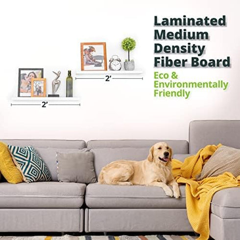 Greenco Set of 2 Picture Shelf, Wall Mounted Photo Ledge Floating Shelves for Bedroom, Living Room, Kitchen, White