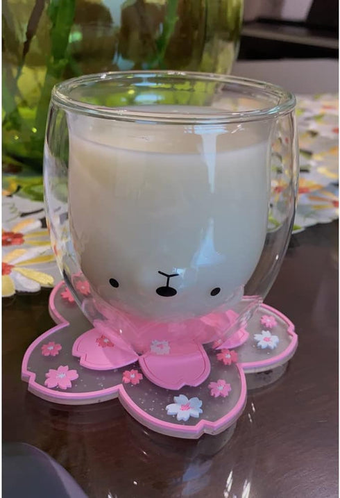 Set 4 Accessories(4.3in) Sakura Coasters of Kawaii Cup Mat Anti-Skid Pot Bowl Pad Placemats PVC Cherry Blossom Coaster