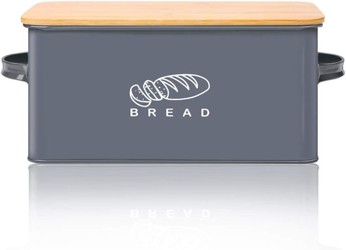 Bread Box for Kitchen Countertop - GA Homefavor Bread Bin with Bamboo Lid, 11.56" x 6.7" x 5.5", Grey