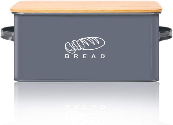 Bread Box for Kitchen Countertop - GA Homefavor Bread Bin with Bamboo Lid, 11.56" x 6.7" x 5.5", Grey