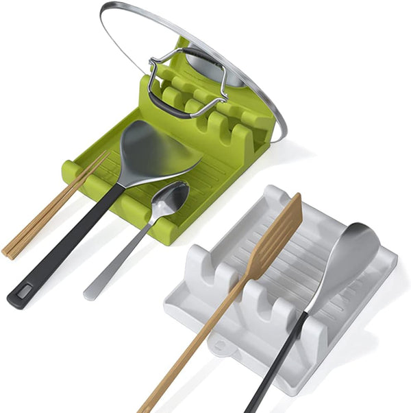 2 Pack Utensil Rest for Stove Top, Spatula/Ladle/Spoon Holder with Drip Pad & Pot Lid Stand for Kitchen