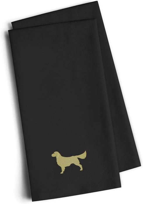 Caroline's Treasures BB3404BKTWE Golden Retriever Black Embroidered Towel Set of 2, 19 X 25