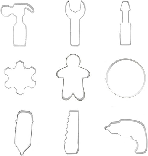 Mini Construction Tools Cookie Cutters Set of 9 pcs, Stainless Steel Mini Hardware Tools Series Shaped Fondant Baking Molds For Father's Day by Comais