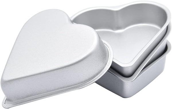 Pack of 4 Cute Non-Stick Pan-Shaped Cake Molds, Small Silver Heart-Shaped Pudding Jelly Cups