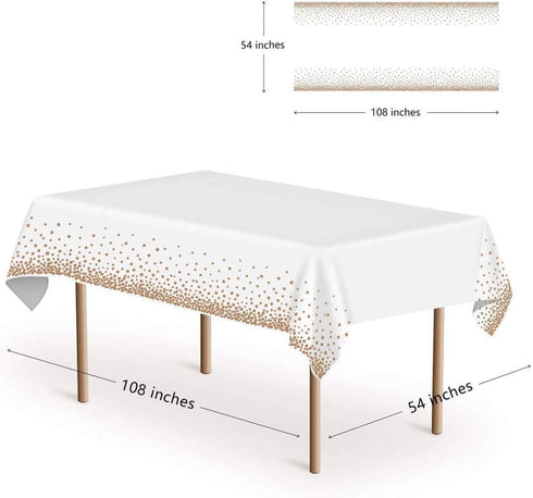 EMAAN 2 Pack Premium Rectangle Table Plastic Tablecloth, Rose Gold Dot Confetti, Disposable Party Table Cloths, 54 x