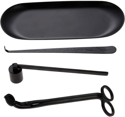 MUXSAM 4 in 1 Candle Accessory Set - Wick Trimmer, Dipper, Snuffer, Storage Tray, Candle Care Tools (Black)