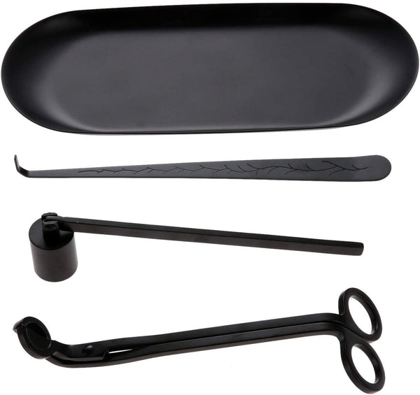 MUXSAM 4 in 1 Candle Accessory Set - Wick Trimmer, Dipper, Snuffer, Storage Tray, Candle Care Tools (Black)