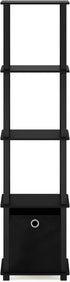 5-Tier FURINNO Black Decorative Shelf with Fabric Bin - Slim Design