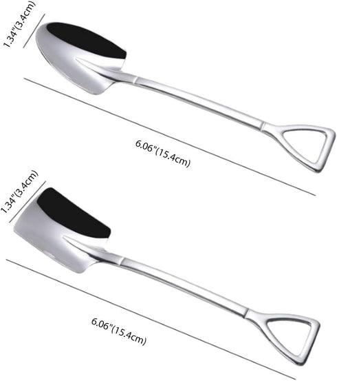 Dessert Spoon Set, 6 Pcs 6" Shovel Shape Stainless Steel Spoons, Ice Cream Fruit Spoon for Home, Kitchen or Restaurant