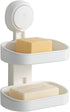 LEVERLOC Soap Dish Holder for Shower, Double Layer Suction Cup Wall Mounted, Waterproof Soap Sponge Holder