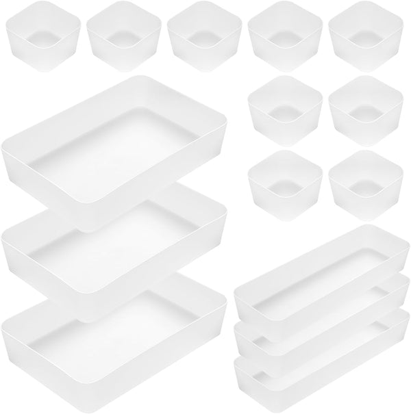 Poeland 15 Pcs Frosted Drawer Organizer Tray Storage Box for Bedroom, Bathroom, Kitchen, Dresser