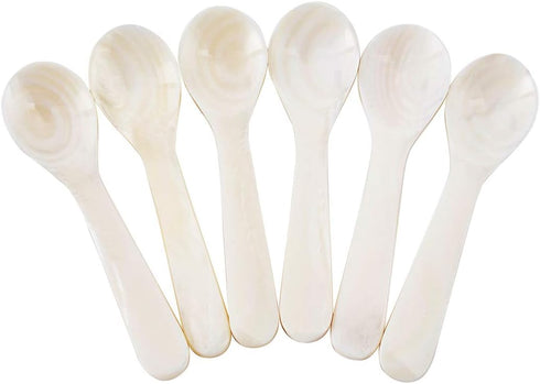 DUEBEL Set of 6 White Mother of Pearl Caviar Spoons for Serving Caviar, Egg, Ice Cream, Coffee (11x2.5cm)