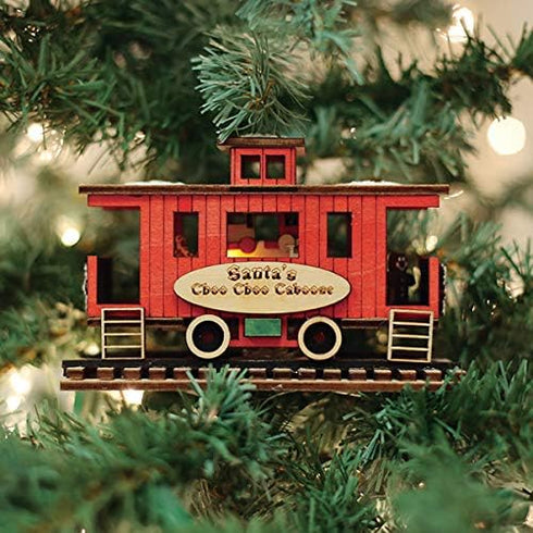 Ginger Cottages Santa’s Choo Choo Caboose Illuminated Ornaments for Christmas Tree
