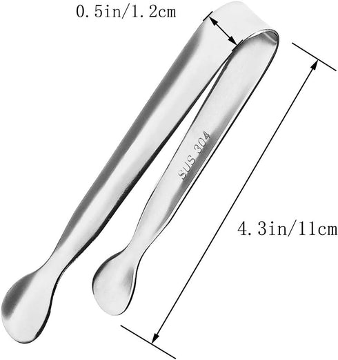 TTSAM 4 Pcs Ice Tongs, Mini Serving Tongs, 304 Stainless Steel, Silver, 4.33 x 0.63 inches