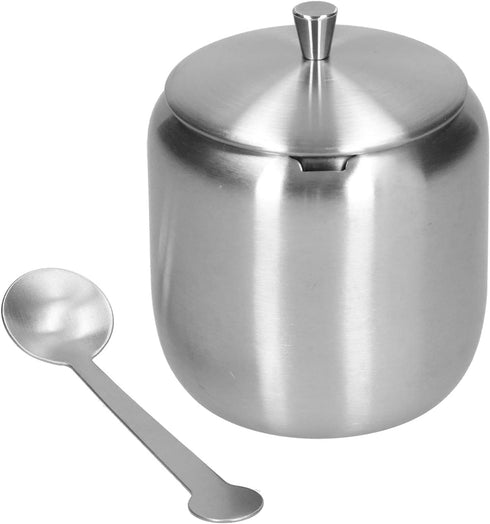 Tomotato Sugar Bowl, 370ML 304 Stainless Steel Polished Brushed Sugar Container with Spoon and Lid