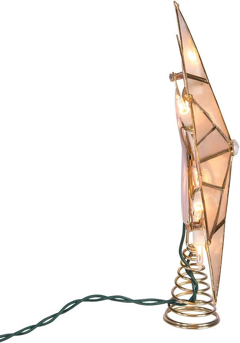 Kurt S. Adler UL3141 9.84" Brass Plated 7-Point Double Tip Capiz Star Tree Topper with Center Gem