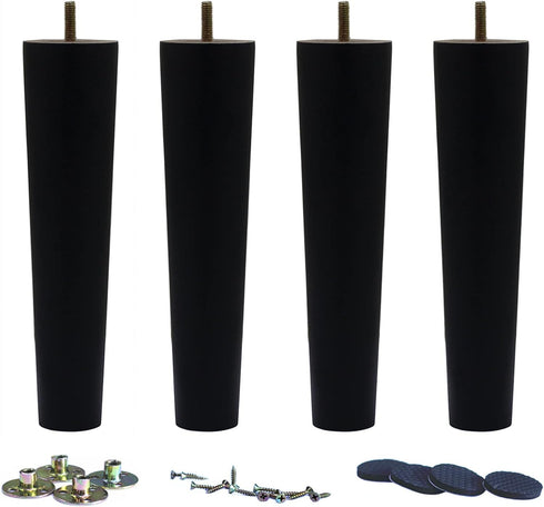 WEICHUAN Black Round Solid Wood Sofa Couch Chair Ottoman Loveseat Table Legs, 10" Set of 4