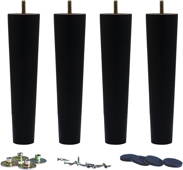 WEICHUAN Black Round Solid Wood Sofa Couch Chair Ottoman Loveseat Table Legs, 10" Set of 4