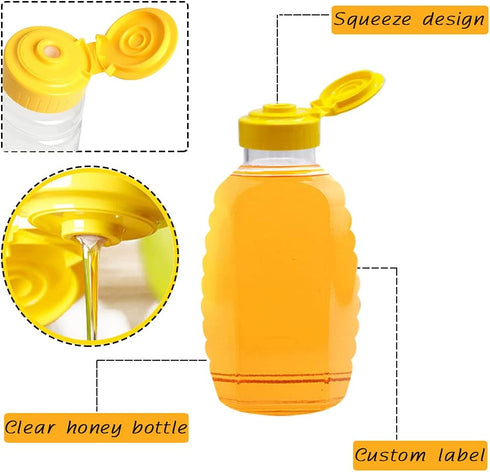 Qinsihwn 8 Pack 16oz Clear Plastic Honey Bottles,Refillable Food Grade Honey Container,Squeeze Honey Bottle With Leak