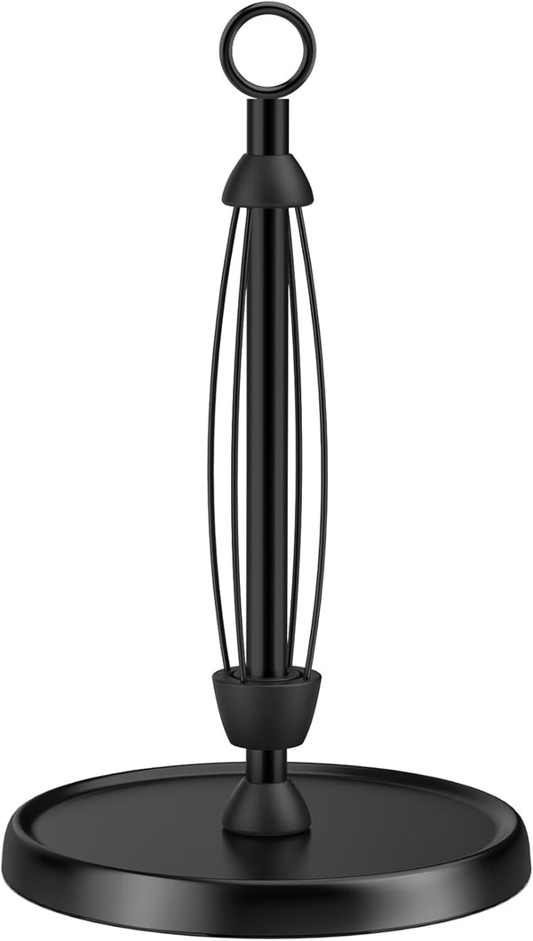 Black Paper Towel Holder Countertop, One-Handed Tear, Stainless Steel, Weighted Base, Ring