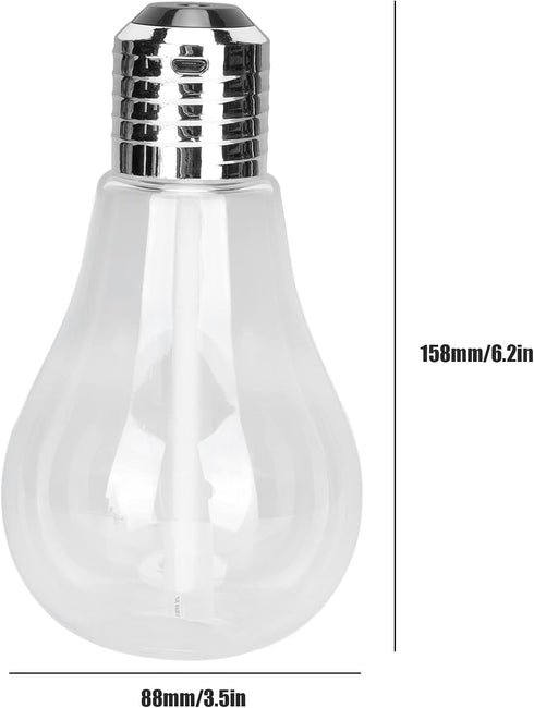 Portable Bulb Air Humidifier, USB Ultrasonic Mini Diffuser with 7 LED Colors for Home Office, 400mL, Silver