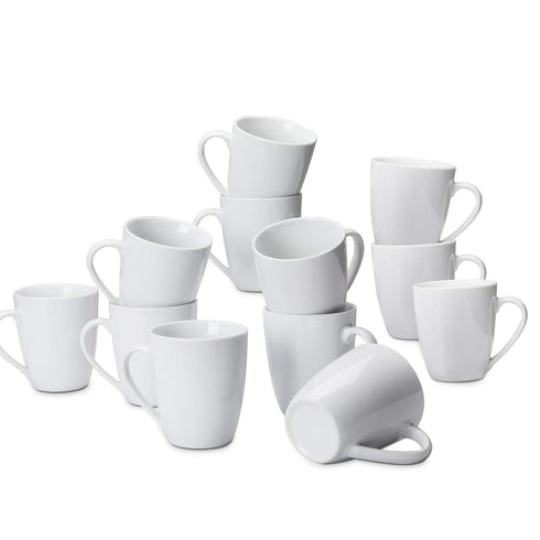 Amazon Basics Porcelain Heat Resistant Coffee Mugs, Microwave and Oven Safe, 12