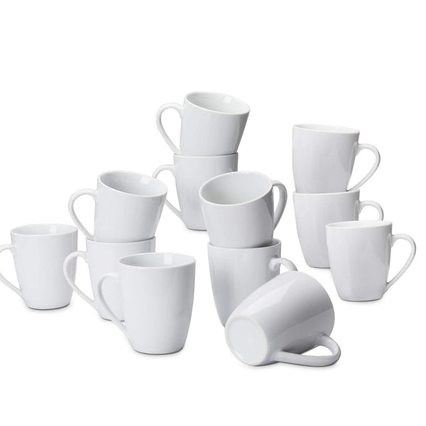Amazon Basics Porcelain Heat Resistant Coffee Mugs, Microwave and Oven Safe, 12