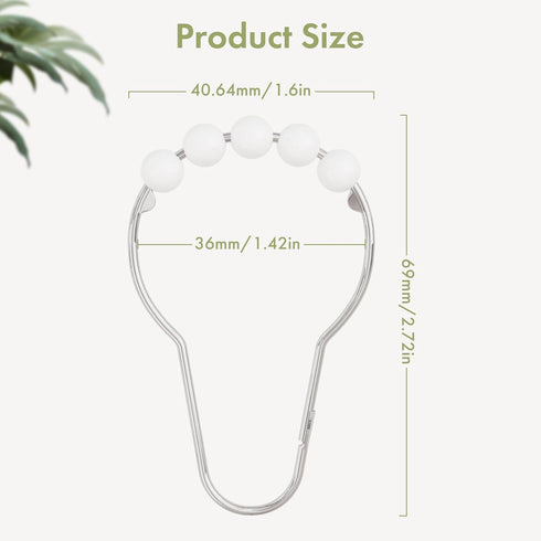 Amazer Decorative Stainless Steel Shower Curtain Hooks for Bathroom Shower Rods - Set of 12, Acrylic White