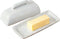 White Ceramic Butter Dish with Lid-Vintage Pearl Embossed Edge & Large Arc