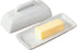 White Ceramic Butter Dish with Lid-Vintage Pearl Embossed Edge & Large Arc