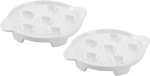 Bamboo's Grocery LoKii 2 Pack Ceramic Escargot Dish, 6 Holes Snail Dish with Handles, White, 6 Inches