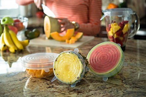 Modfamily Silicone Stretch Lids (7 Pack) - Reusable, Durable & Expandable for Many Container Sizes, Dishwasher Safe