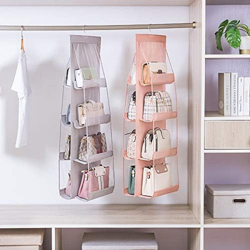 AARAINBOW 1 Pack Hanging Handbag Purse Organizer, 8 Pockets for Closet Space Saving (B-Light Gray)