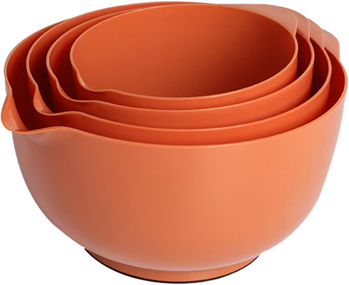 BoxedHome 4 Piece Nesting Plastic Mixing Bowl Set, Mixing Bowls with Pour Spouts, Size 1.7, 2.5, 3.5 and 4.5qt for