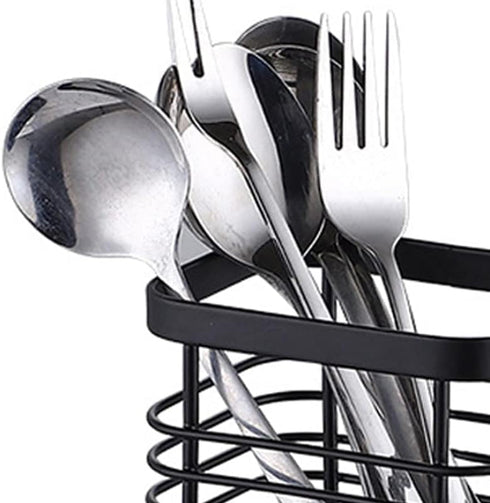Stainless Steel Utensil Drying Rack, Silverware Draining Basket, Kitchen Dish Drying Rack (S-Black)