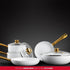 Holstein Housewares 2.5QT White Ceramic Nonstick Saucepan with Lid, Gold Color & Stainless Steel Handle