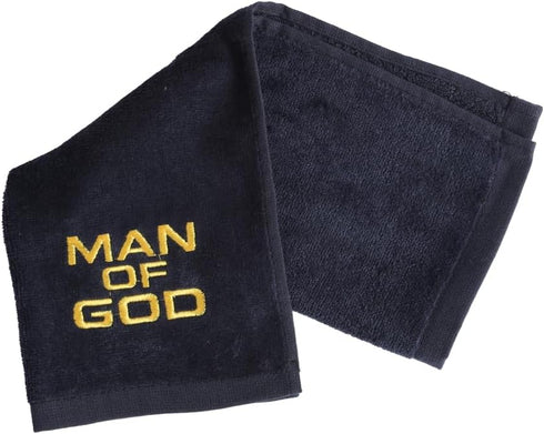 Swanson Christian Products Black Hand Towel Man of God with Gold Embroidery, Pastor Appreciation Gift, Face Towel