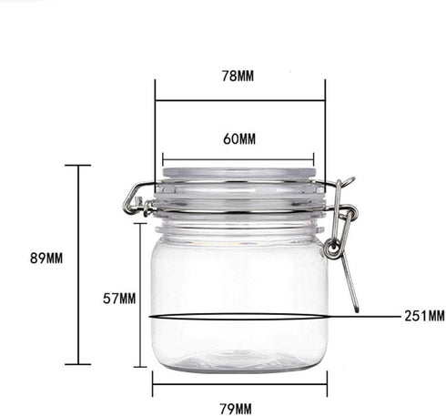 2Pcs 10 Oz/300ml Clear Round Plastic Storage Sealed Jar Bottles with Leak Proof Rubber Hinged Lid for Multi-purpose