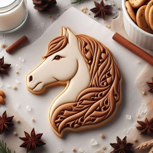 Western Horse Cookie Cutter 2 Piece Set - Horseshoe & Horse Head Cookie Cutters, Tin Plated Steel