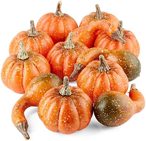 Factory Direct Craft Package of 12 Mixed Artificial Pumpkins and Gourds for Halloween, Autumn, Thanksgiving Decorating