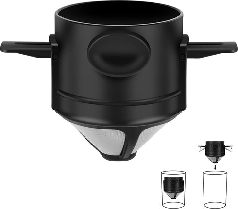 Portable Pour Over Coffee Maker Stainless Steel Reusable Filter Mini Collapsible Single Serve Coffee Dripper