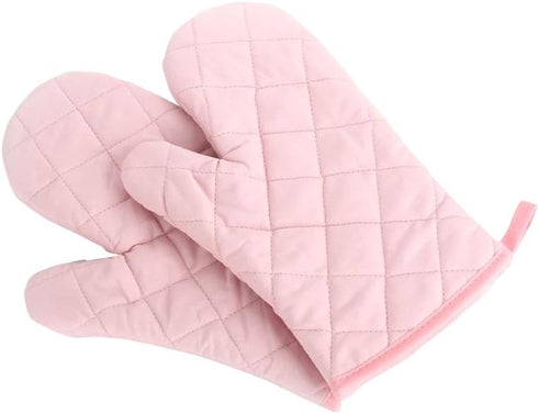 Oven Mitts, Premium Heat Resistant Kitchen Gloves, Cotton & Polyester Quilted Oversized Mittens, 1 Pair Pink